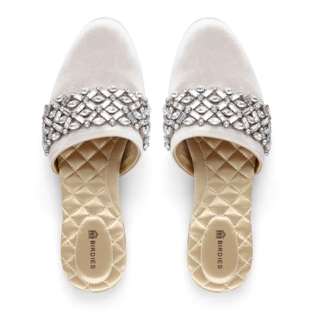Birdies The Songbird Snow Crystal Women's Champagne Velvet Bridal Slippers 9.5
